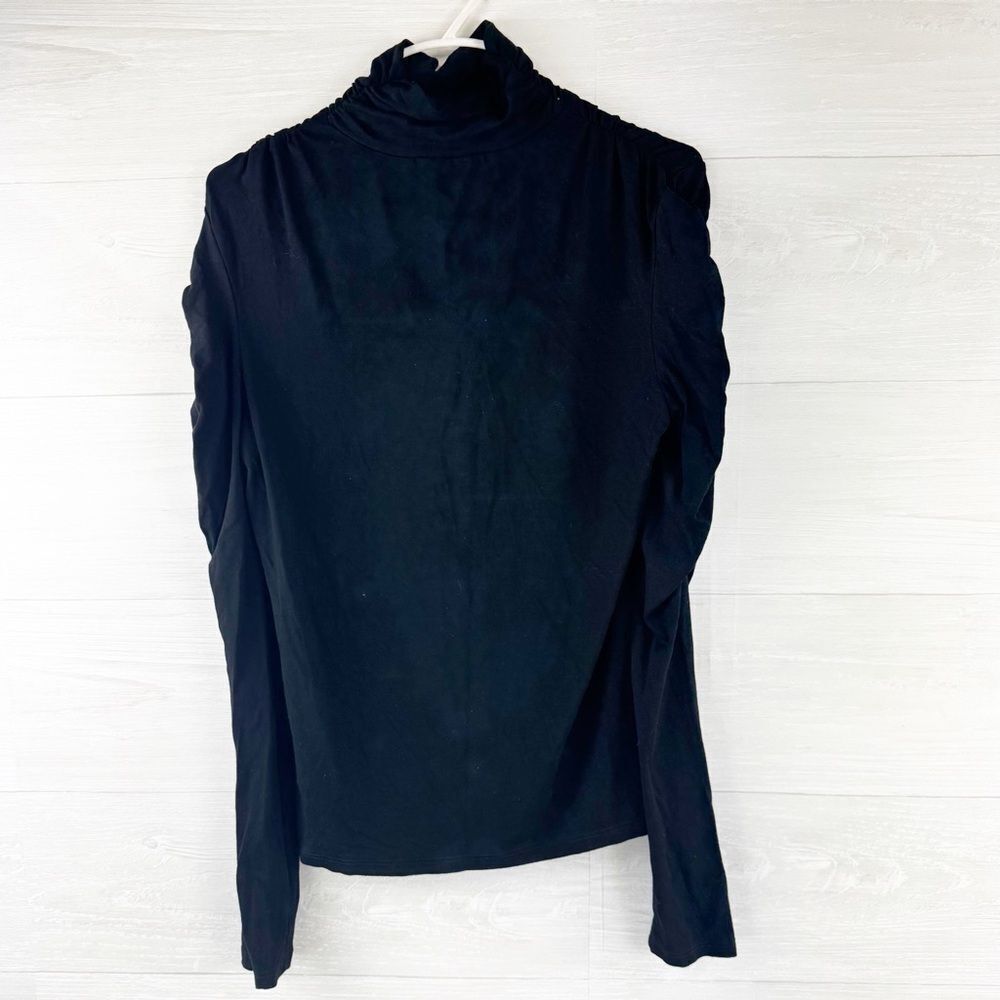Frame Ruched Sleeve Fitted Turtleneck Top